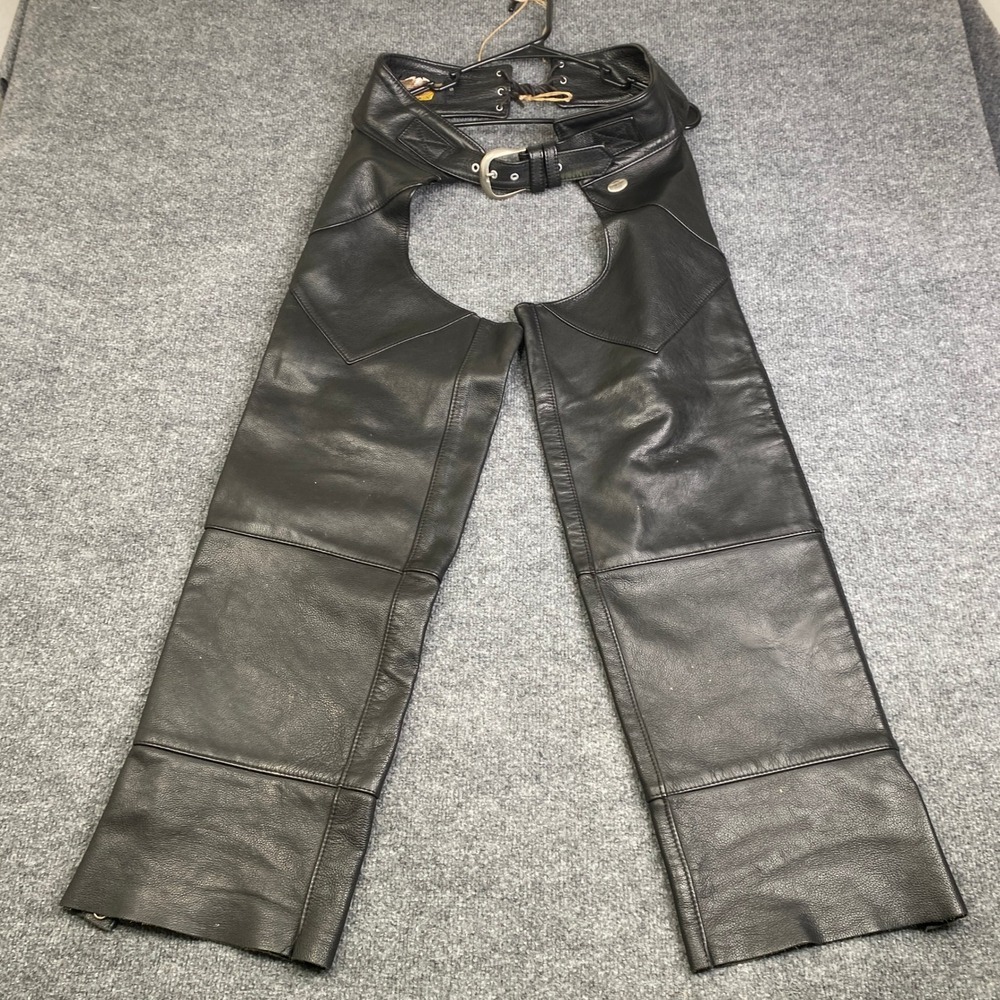 Harley Davidson Black Leather Motorcycle Chaps Mens Small Made in USA Biker Gear